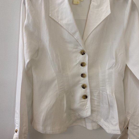 Anthropologie Maeve White Lightweight Button Front Fitted Shirt Blazer - Picture 2 of 9